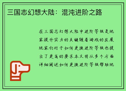 三国志幻想大陆：混沌进阶之路